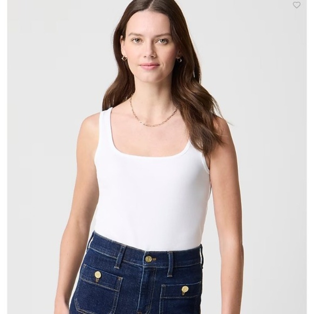 J‎ Crew Top Womens Small White Essential square neck tank Cotton CJ071